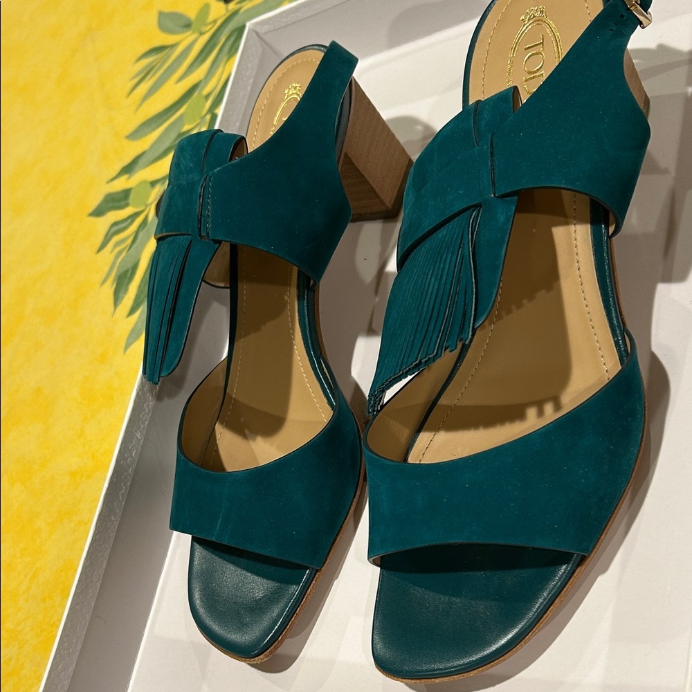 Tod's Teal Heeled Sandals